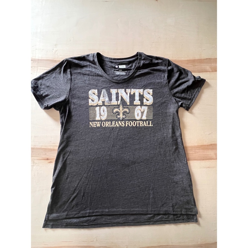NFL Team Apparel New Orleans Saints Graphic T-Shirt Gray Womens Large L 1967